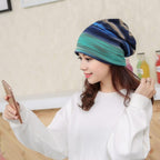 Striped Multifunctional Ear Protection Wrap Cap Stacking Cap — Purple