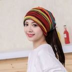 Striped Multifunctional Ear Protection Wrap Cap Stacking Cap — Orange Red