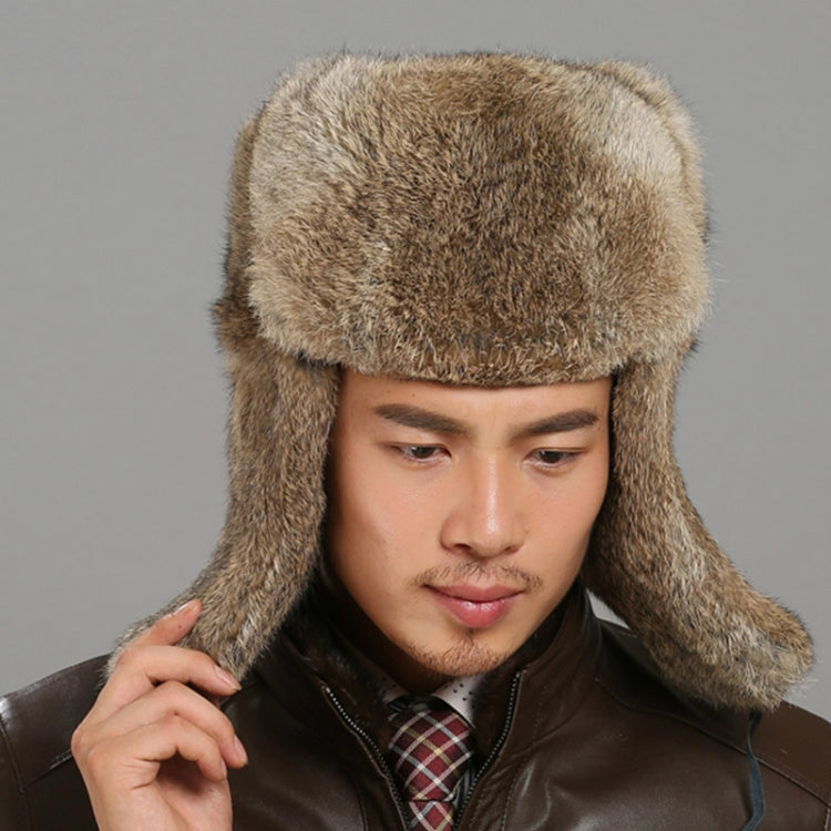 Autumn and Winter Thick Warm Rabbit Fur Bomber Hat Flight Hat for Men