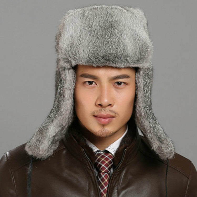 Autumn and Winter Thick Warm Rabbit Fur Bomber Hat Flight Hat for Men