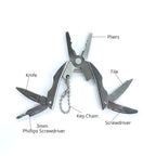 Portable Multifunction Folding Plier Stainless Steel Foldaway Knife Keychain Screwdriver