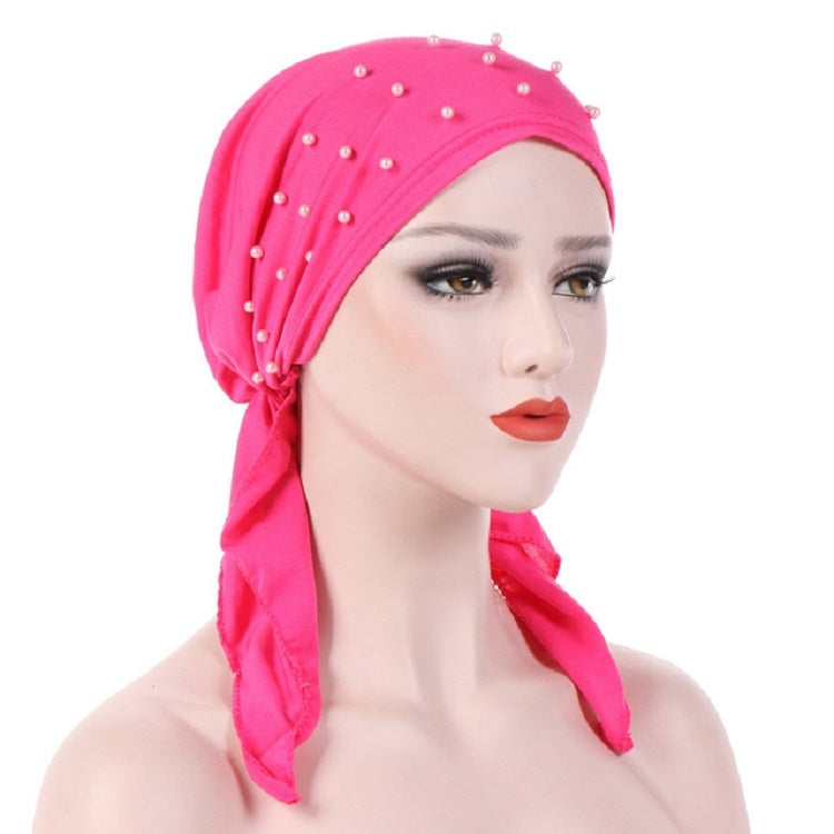 Women Pure Color Beaded Stretch Turban Hat Wrap Hat — Gray