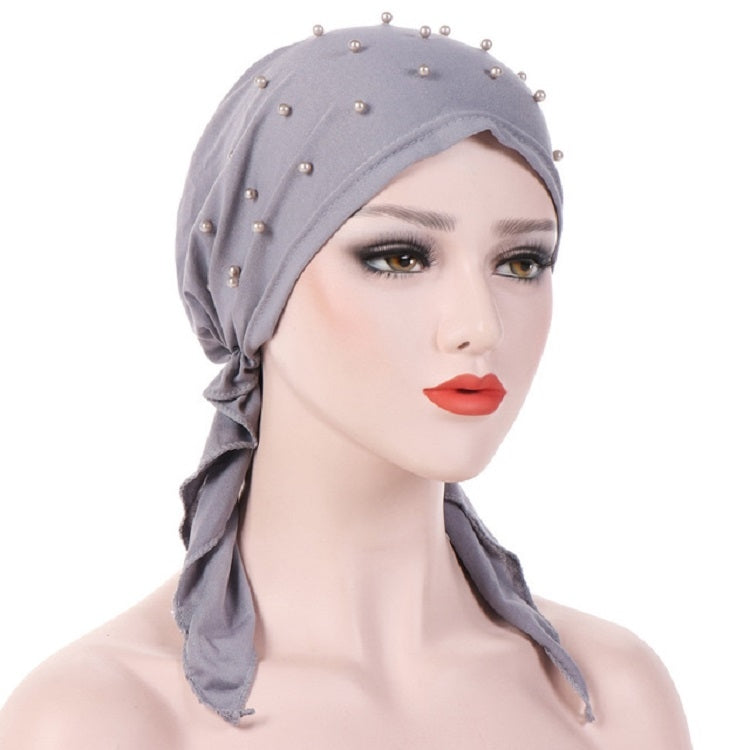 Women Pure Color Beaded Stretch Turban Hat Wrap Hat — view 10