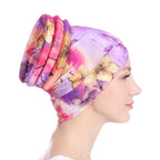Floral Turban Hat Cotton Back Plate Hair Wrap Cap