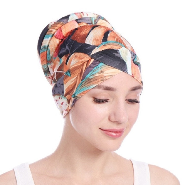 Floral Turban Hat Cotton Back Plate Hair Wrap Cap