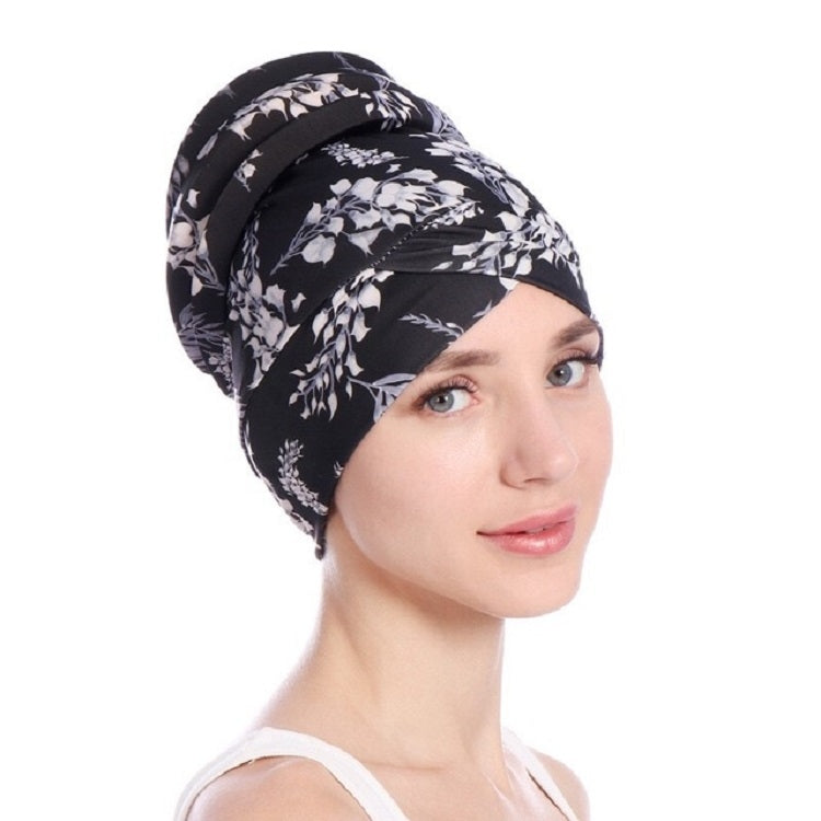 Floral Turban Hat Cotton Back Plate Hair Wrap Cap — Beige