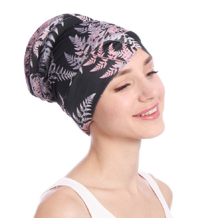 Floral Turban Hat Cotton Back Plate Hair Wrap Cap — Rose Red