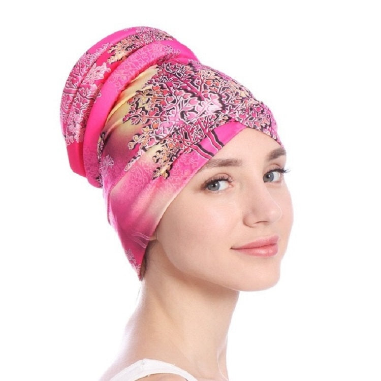 Floral Turban Hat Cotton Back Plate Hair Wrap Cap — Light Purple
