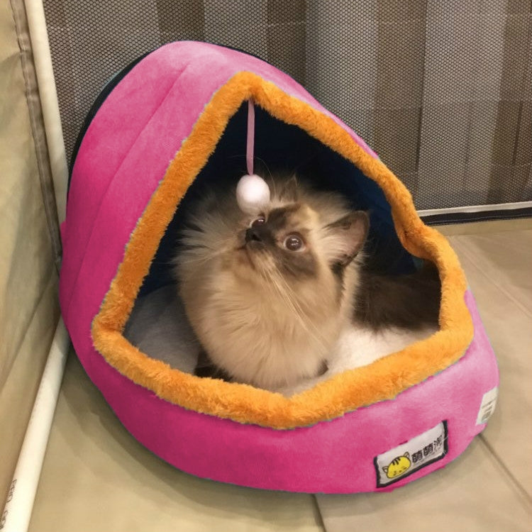 Pet Dog Cat Warm Soft Bed Pet Cushion Dog Kennel Cat Castle Foldable Puppy House with Toy Ball — view 13