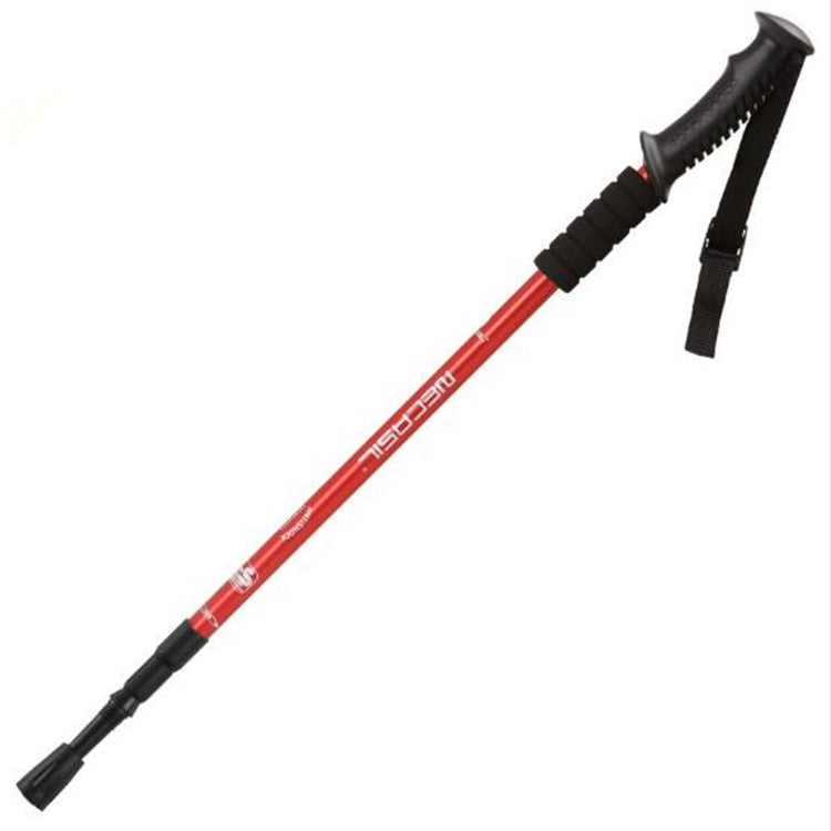 NECASIL Three-section Aluminum Alloy Straight Handle Retractable Trekking Trekking Pole, Three-section (Black), Three-section (Red), Three-section (Blue), Three-section (Silver) — Three-section (Black)