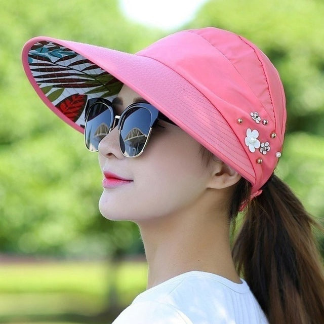 Women Summer Casual Going Out Ultraviolet-proof Korean Style Folded Sun Block Hat Breathable And Light — Rose Red