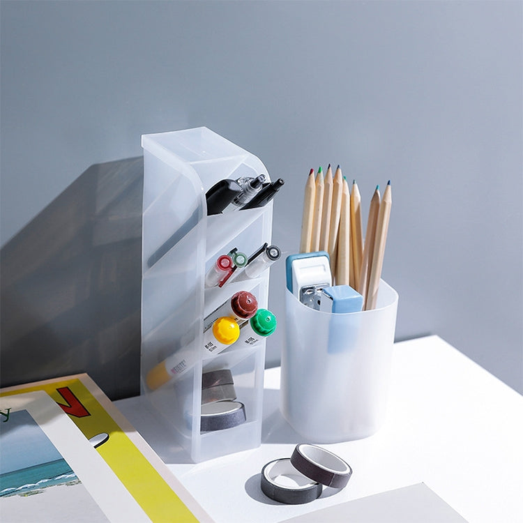 2 PCS Multi-function 4 Grid Desktop Pen Holder Office School Storage Case Clear Plastic Box Desk Pencil Organizer