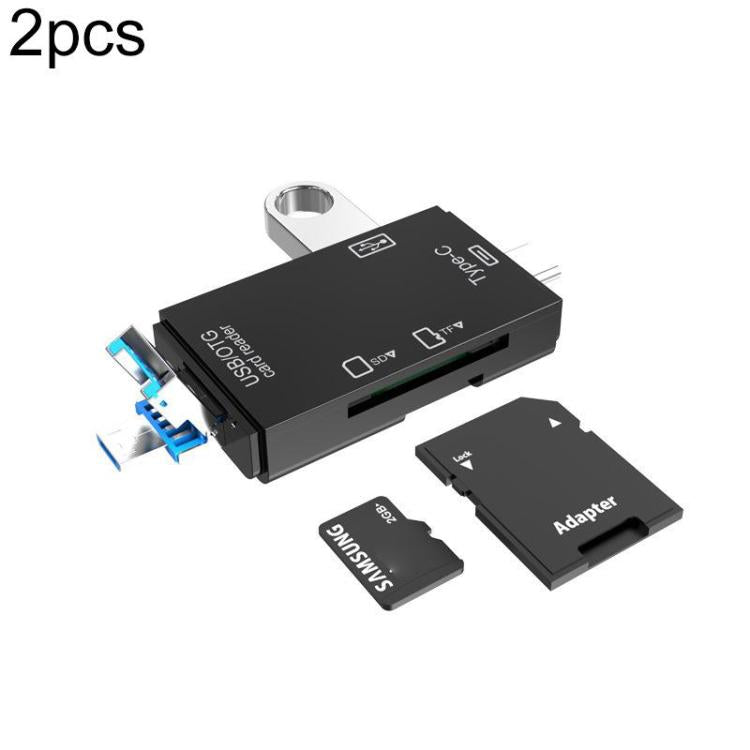 2 PCS Type-C & Micro USB & USB 2.0 3 in 1 Ports Multi-function Card Reader, Support U Disk / TF / SD