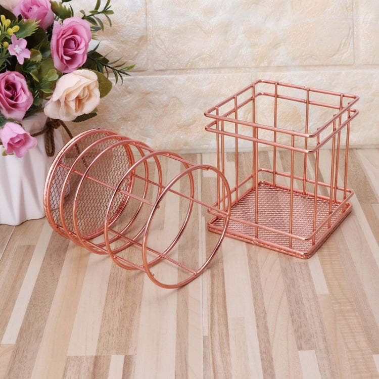 Rose Gold Metal Pen Holder Box Case Iron Art Receiving Basket Desk Stationery Office School Desk Supplies