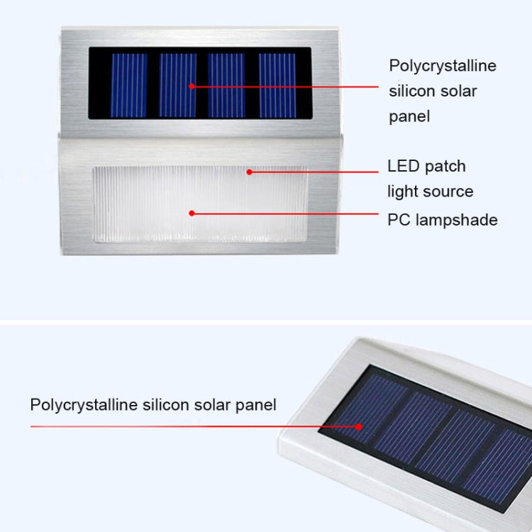 2PCS Solar Stainless Steel 3 LED Stair Wall Lamp Outdoor Garden Fence Light