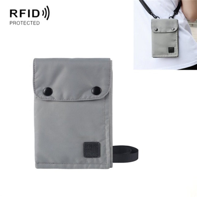 Antimagnetic RFID Hanging Neck Nylon Passport Bag Waterproof Storage Change Mobile Phone Bag — Gray