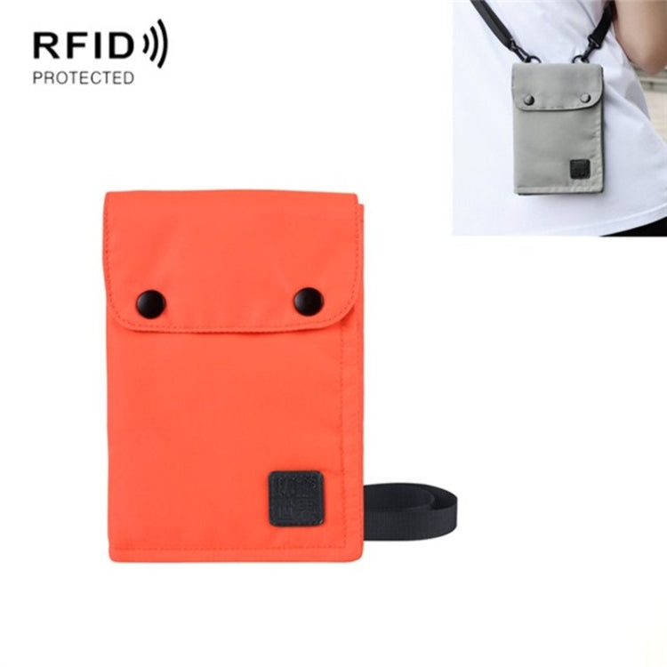 Antimagnetic RFID Hanging Neck Nylon Passport Bag Waterproof Storage Change Mobile Phone Bag — Orange