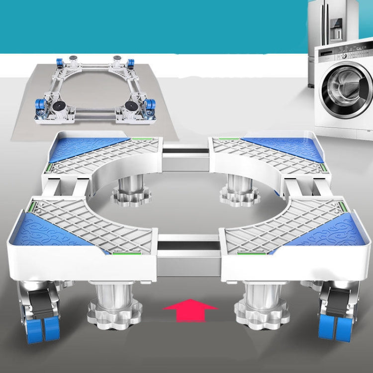 Adjustable Stainless Steel Refrigerator Bracket Washing Machine Base Bracket — Single Tube 4 Wheels