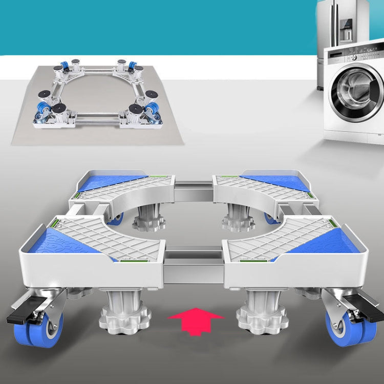 Adjustable Stainless Steel Refrigerator Bracket Washing Machine Base Bracket — Double Tubes 4 Wheels + 4 Legs