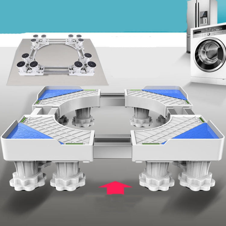 Adjustable Stainless Steel Refrigerator Bracket Washing Machine Base Bracket — Double Tubes 8 Wheels + 4 Legs