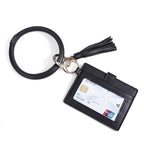 Wrist Ring PU Leather Card Case Key Chain Coin Purse — Black