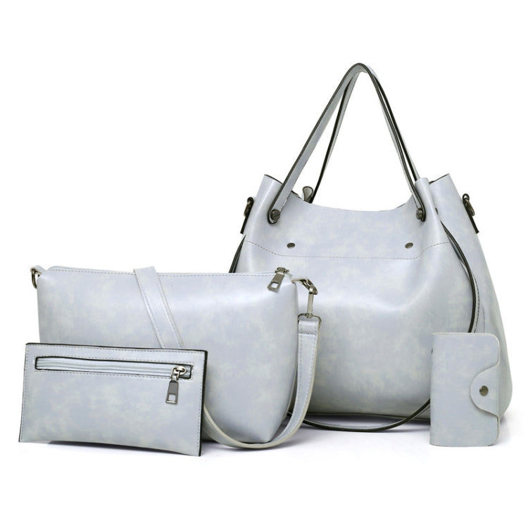 4 in 1 Ladies Retro Handbag Fashion Large Capacity Sub-Diagonal Bucket Bag — Light Grey