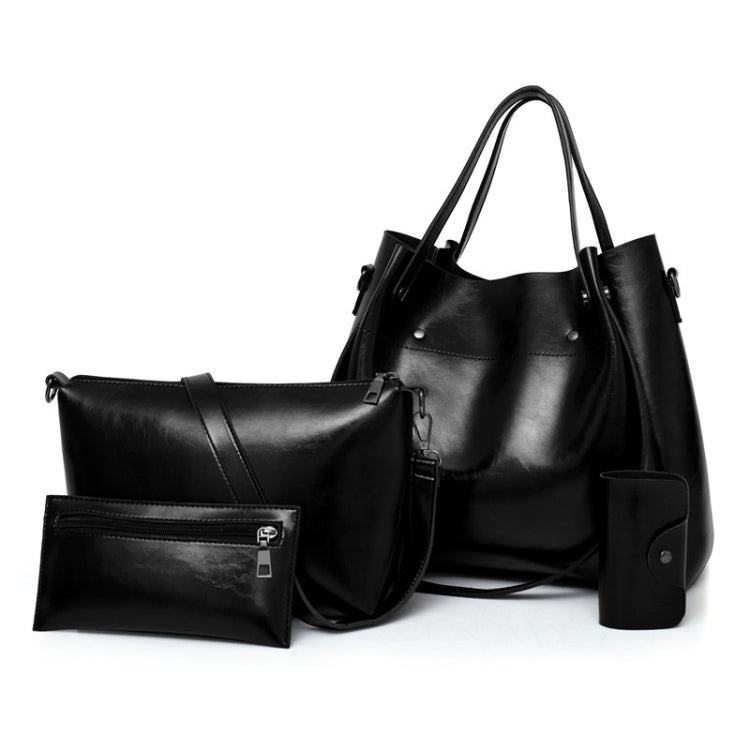 4 in 1 Ladies Retro Handbag Fashion Large Capacity Sub-Diagonal Bucket Bag — Black