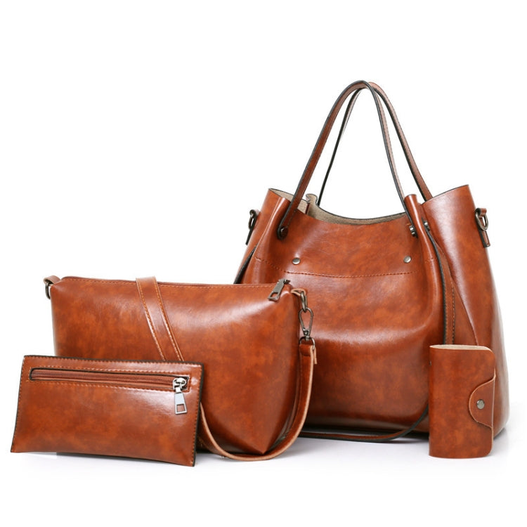 4 in 1 Ladies Retro Handbag Fashion Large Capacity Sub-Diagonal Bucket Bag — Brown