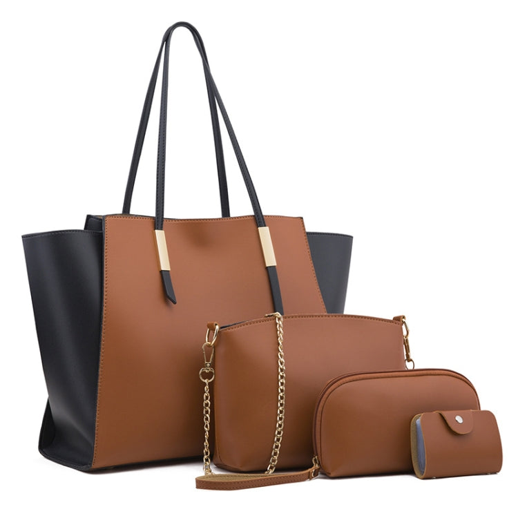 4 in 1 Fashionable Simple Suit Bag Messenger Large Capacity Handbag — Brown