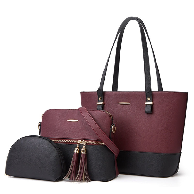 3 in 1 Fashion Simple Lady Diagonal Large Capacity Handbag Letter Bag — White + Pink