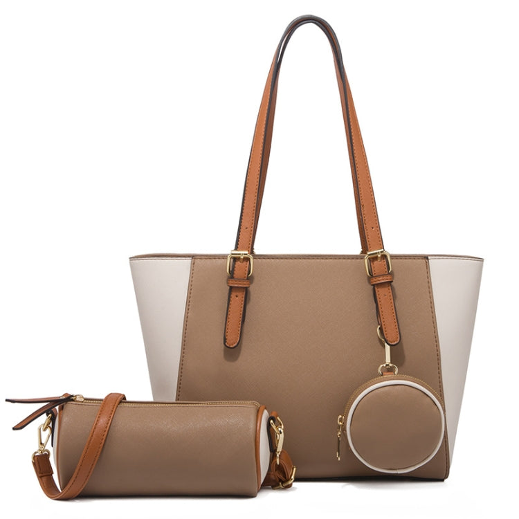 3 in 1 Fashion Simple Lady Diagonal Large Capacity Handbag — Coffee
