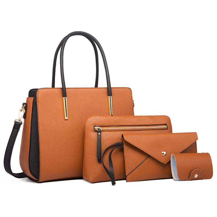 4 In 1 Fashion Color-Block Messenger Handbag Large-Capacity Bag — Brown