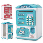 Simulation Password Fingerprint Sensor Unlocking Money Box Automatic Roll Money Safe ATM Piggy Bank — Blue