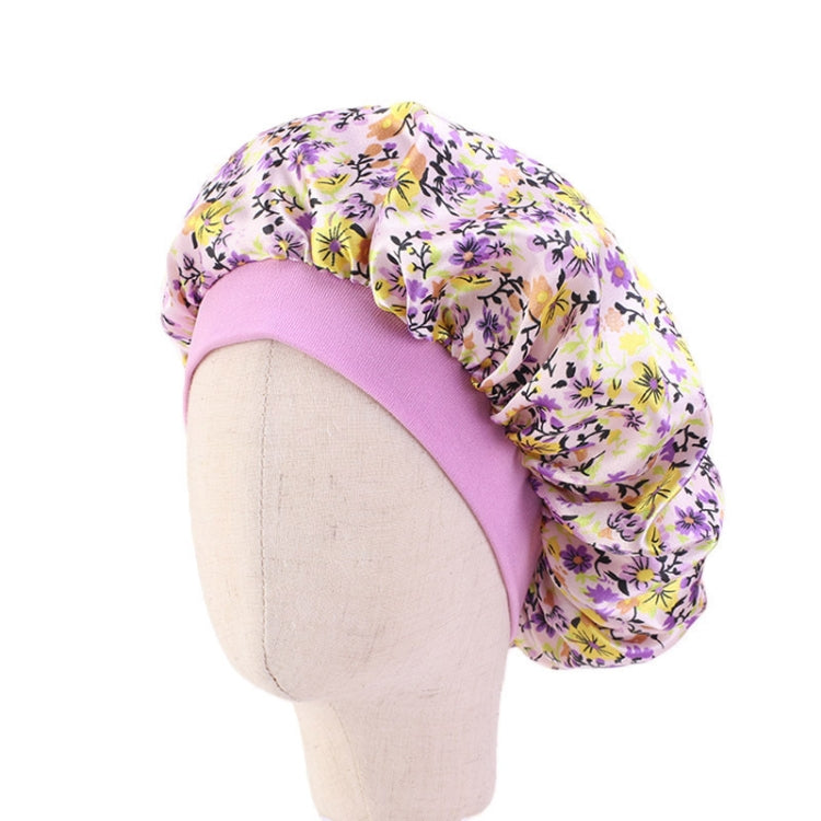 K-14 Children Printed Satin Nightcap Adjustable Stretch Hair Care Hat Shower Cap — Beige Watermelon