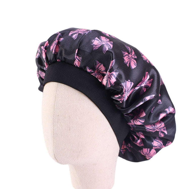 K-14 Children Printed Satin Nightcap Adjustable Stretch Hair Care Hat Shower Cap — Apple Blue