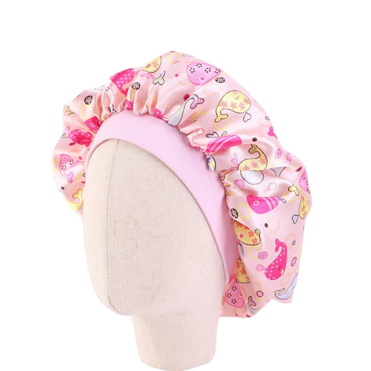 K-14 Children Printed Satin Nightcap Adjustable Stretch Hair Care Hat Shower Cap — Pink Bow