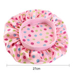 K-14 Children Printed Satin Nightcap Adjustable Stretch Hair Care Hat Shower Cap — Dolphin Pink