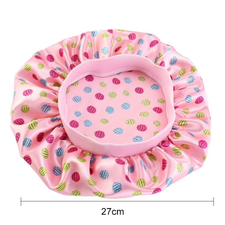 K-14 Children Printed Satin Nightcap Adjustable Stretch Hair Care Hat Shower Cap — Dolphin Pink