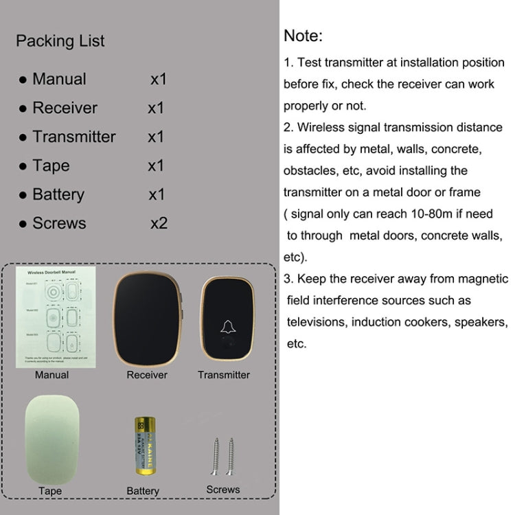 Q188-WW Intelligent Wireless Remote Control Waterproof Doorbell Pager with 45 Chord Music, US Plug/UK Plug/EU Plug — view 8
