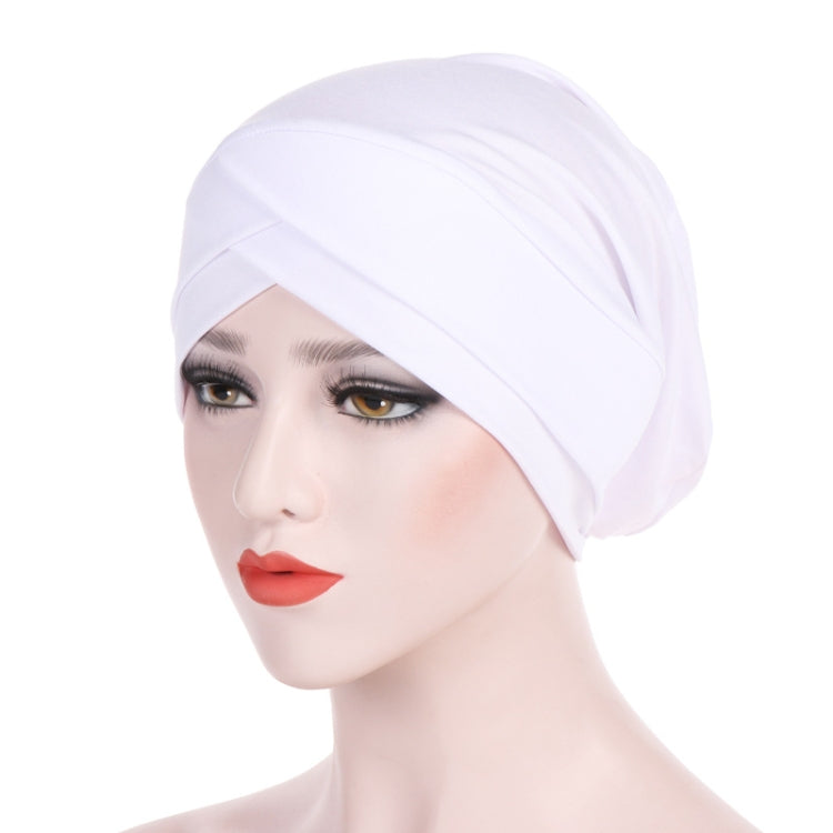 Modal Stretch Cloth Forehead Cross Headscarf Cap Chemotherapy Cap — White