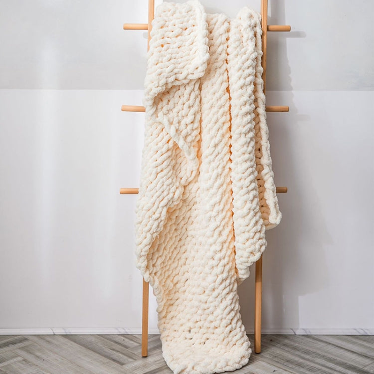 Handmade Thick Wool Knitted Blanket Sofa Chenille Stick Knitted Blanket — Custard