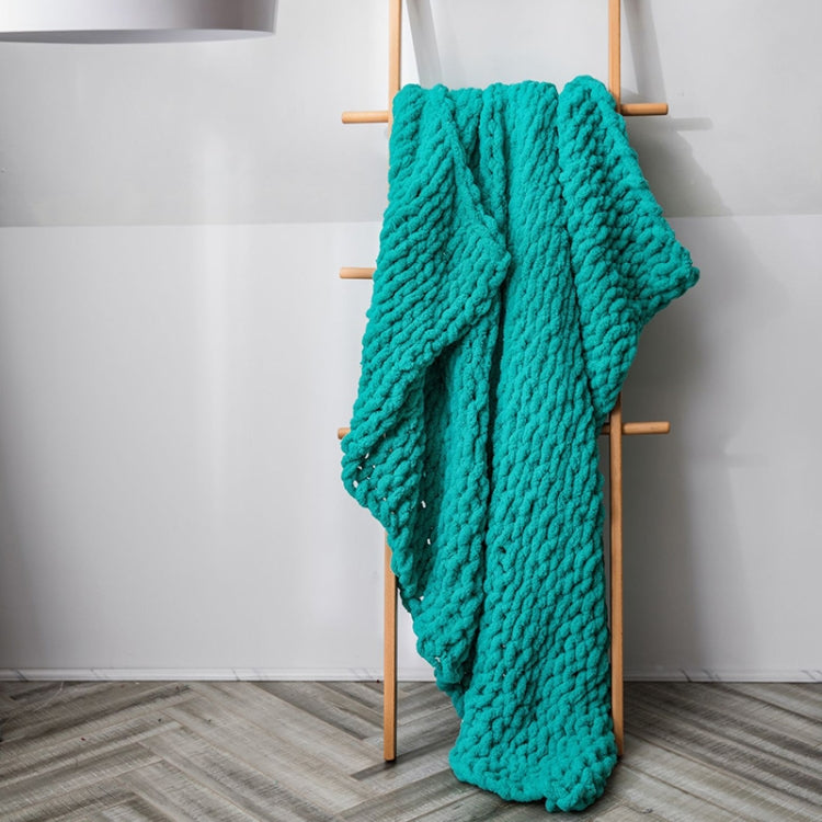 Handmade Thick Wool Knitted Blanket Sofa Chenille Stick Knitted Blanket — Green