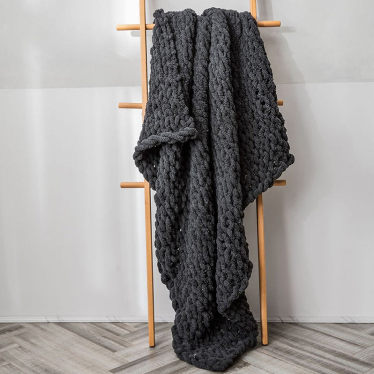 Handmade Thick Wool Knitted Blanket Sofa Chenille Stick Knitted Blanket — Dark Gray