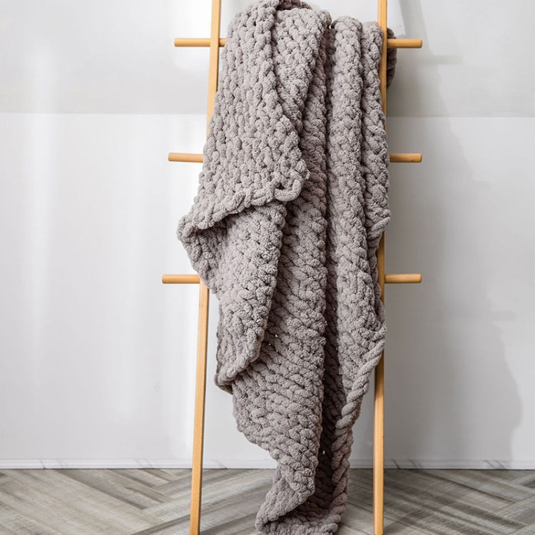 Handmade Thick Wool Knitted Blanket Sofa Chenille Stick Knitted Blanket — Camel Grey