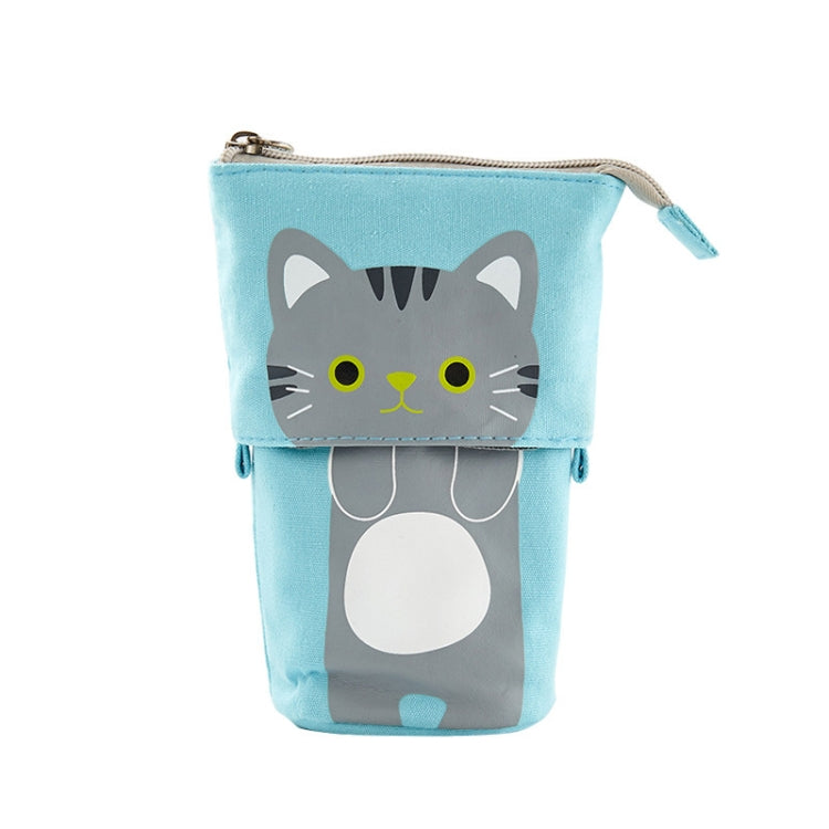 Corduroy Retractable Drop-Down Pencil Case Student Stationery Storage Bag — Coffee Cat