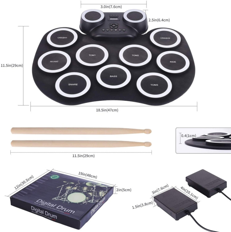 Portable Hand Roll Electronic Drum Flashing Light Bluetooth Drum