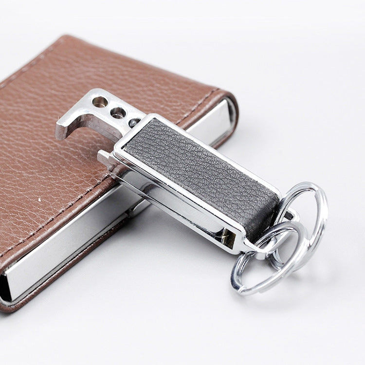 CS-012 3 PCS Lychee Pattern Leather Double Ring Corkscrew Keychain