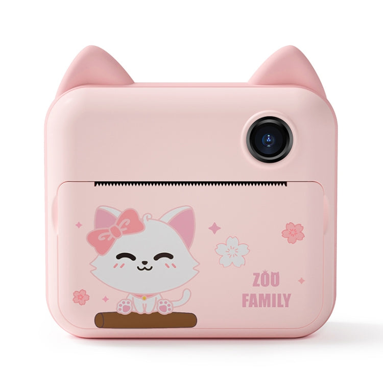 P1 No Card Children Instant Camera 1200W Front And Rear Dual-Lens Mini Print Photographic Digital Camera Toy(Green Dinosaur) — Pink Cat 16GB
