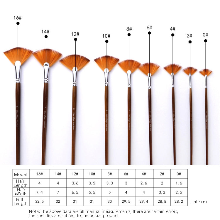 ZHU TING 9 PCS / Set Wooden Pole Fan-Shaped Nylon Hair Paintbrush Gouache Watercolor Acrylic Oil Painting Fishtail