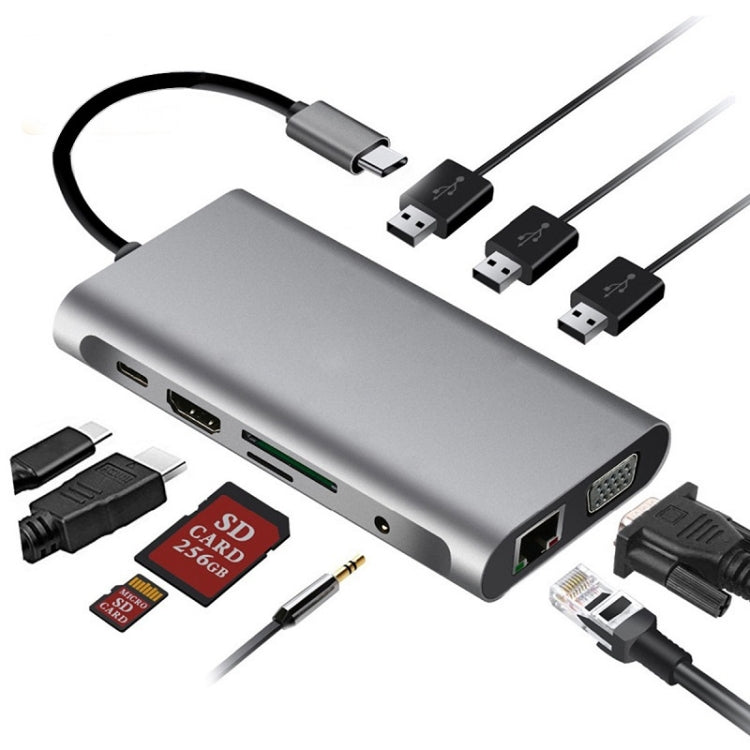 Type-C Multi-Function Docking Station PD Fast Charging HUB, 10 in 1